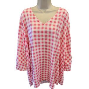EUC Jessica London tiered 3/4 sleeve 26W pink picnic checkered chic girly career